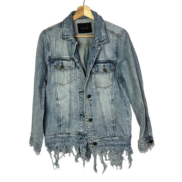 Blank NYC Blue Frayed Hem Denim Trucker Jacket XS - Picture 2 of 6